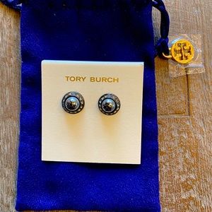 Tory Burch Natalie Stud Earrings- Gun Metal- EUC